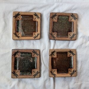 Always Azul Pottery Dragonfly Square Handmade  Ceramic Coasters - 4